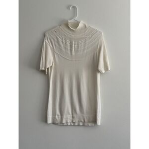 VTG 90s Y2K Cache Funnel Neck Shirt Top Womens Large Cream Downtown Vibes